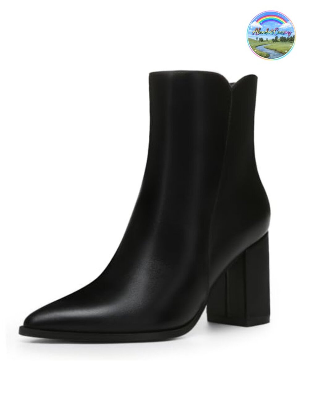 Chunky High Heel Pointed Toe Ankle Booties with Side Zipper